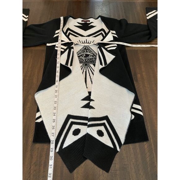Open Front Cardigan Eye of Providence Black White Geometric Witchy Goth SZ Small - Picture 3 of 7